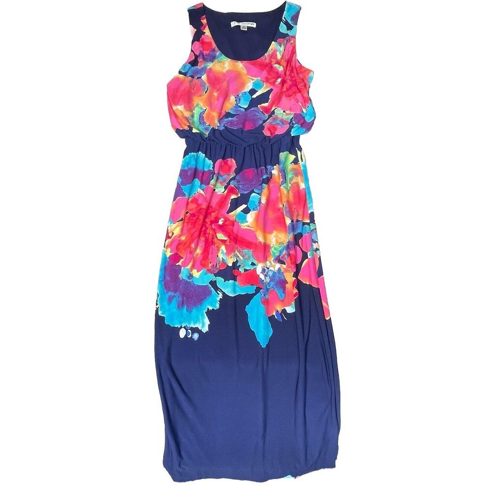 Madison Leigh Dress Womens Size 4P Tie Dye Blue Watercolor Maxi Boho Cottagecore